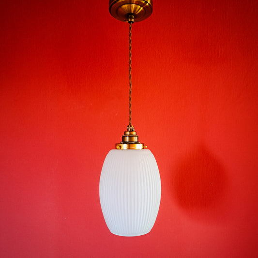 Mid Century Ribbed Opaline Glass Pendant Light