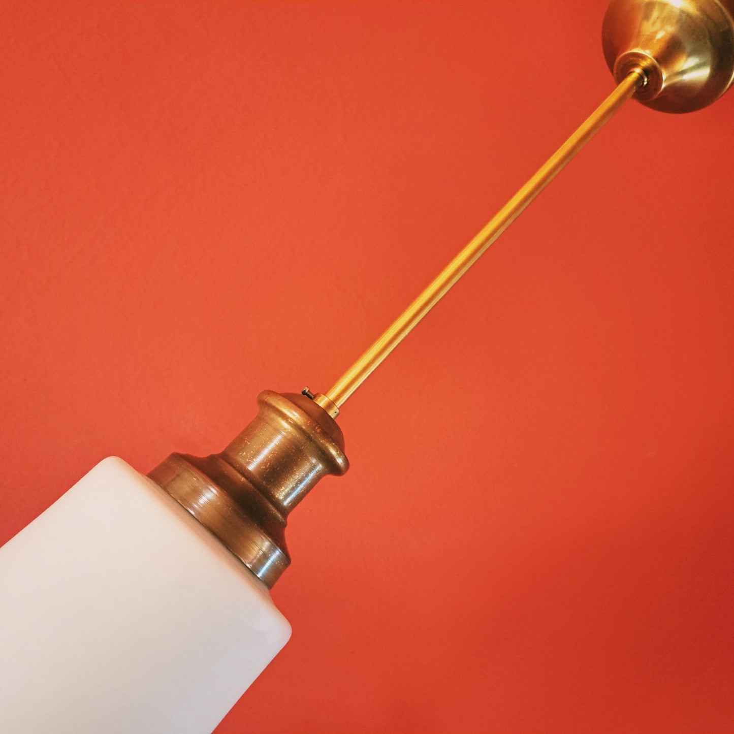 Mid Century Opaline Glass Pendant Light w/ Brass Fittings