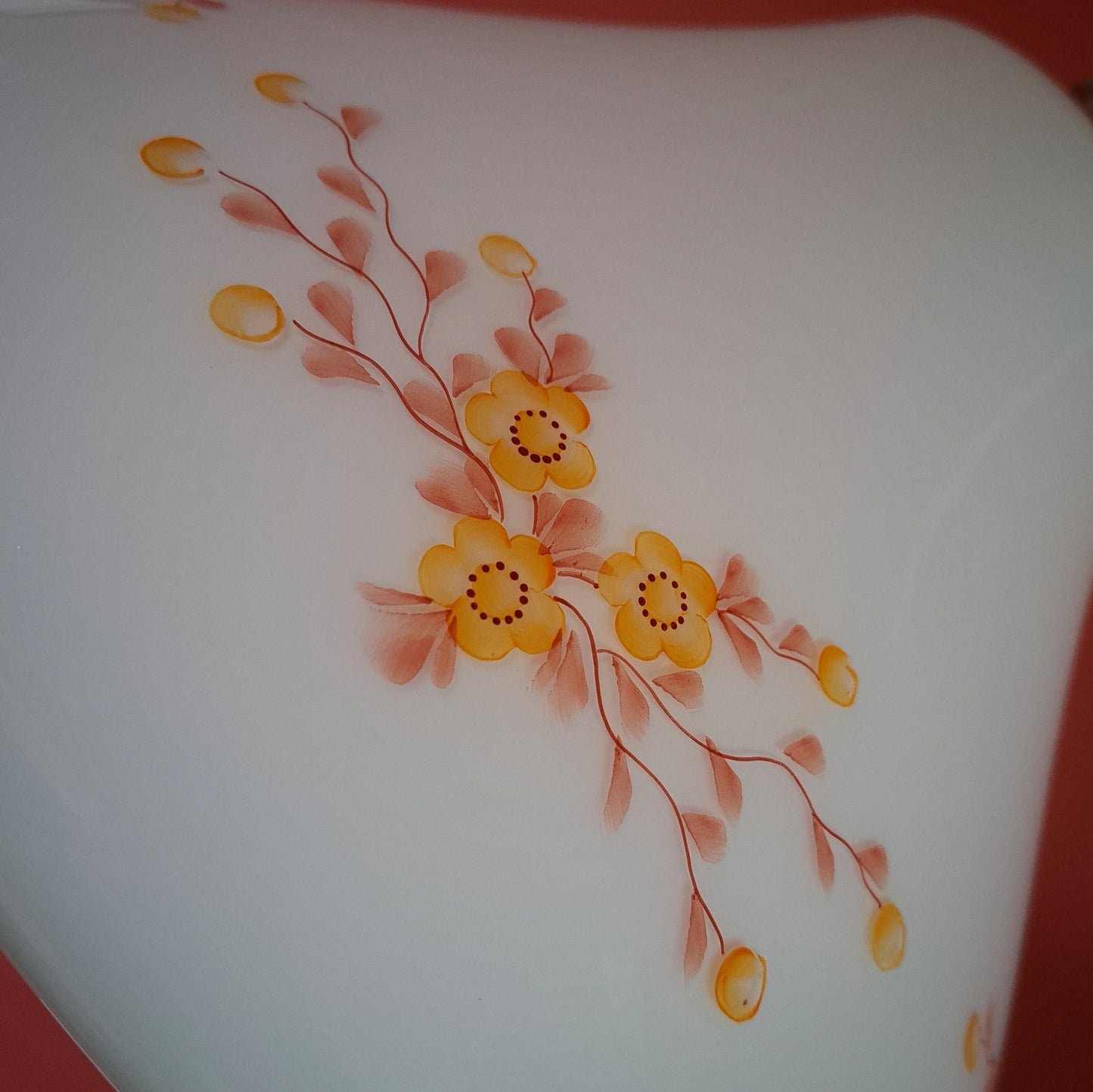 Vintage Floral Opaline Glass Pendant Light