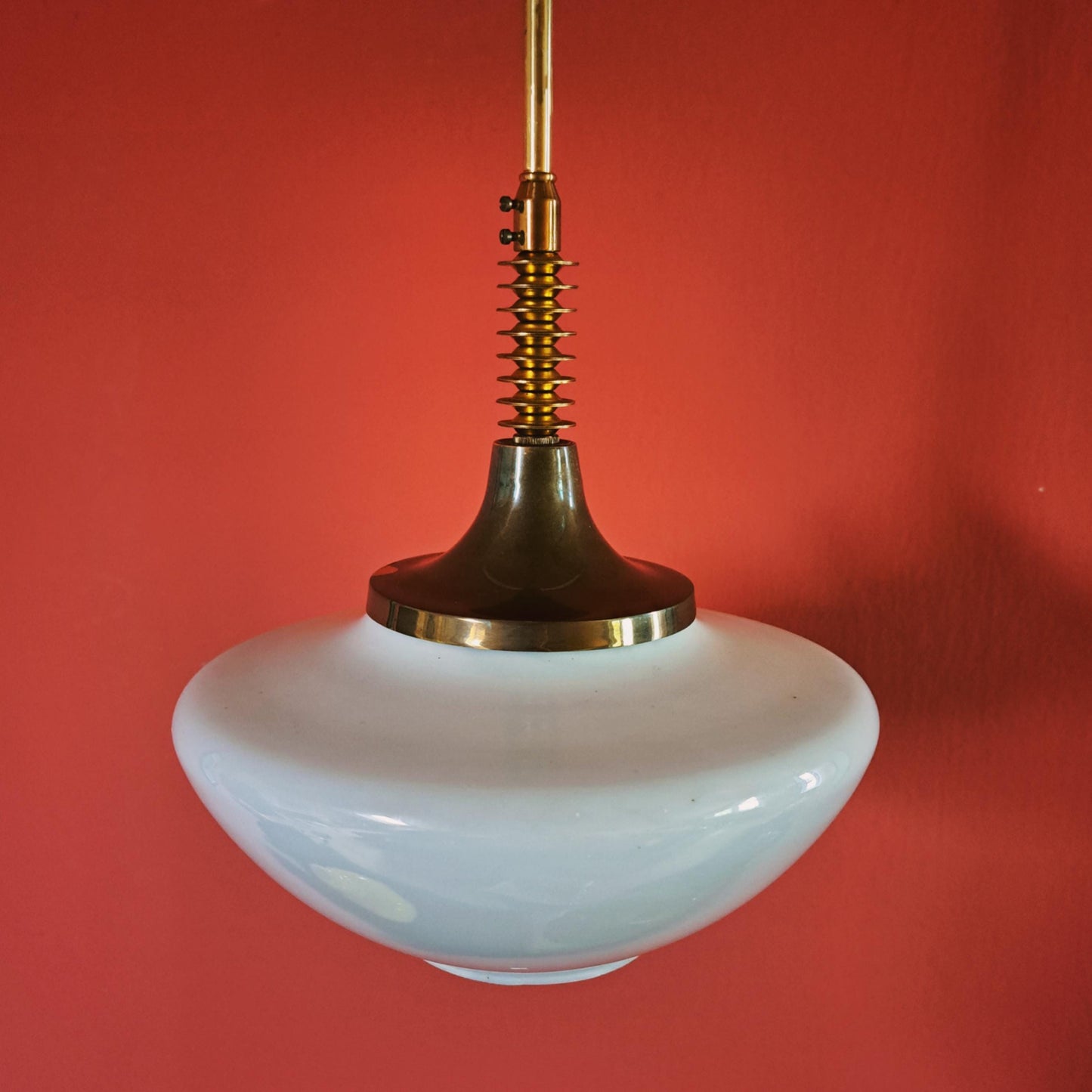 Mid Century Opaline Glass Pendant Light Vintage Brass MULTIPLES AVAILABLE