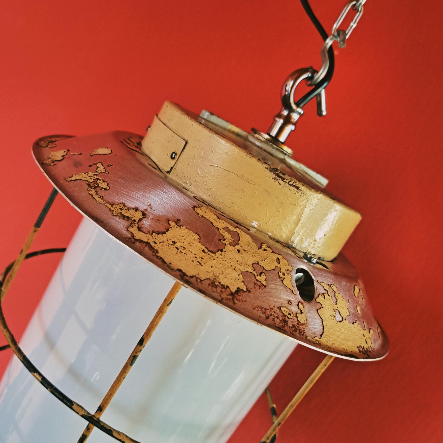 Three Vintage Industrial Opaline Glass Pendant Lights 1970s Czechoslovakia