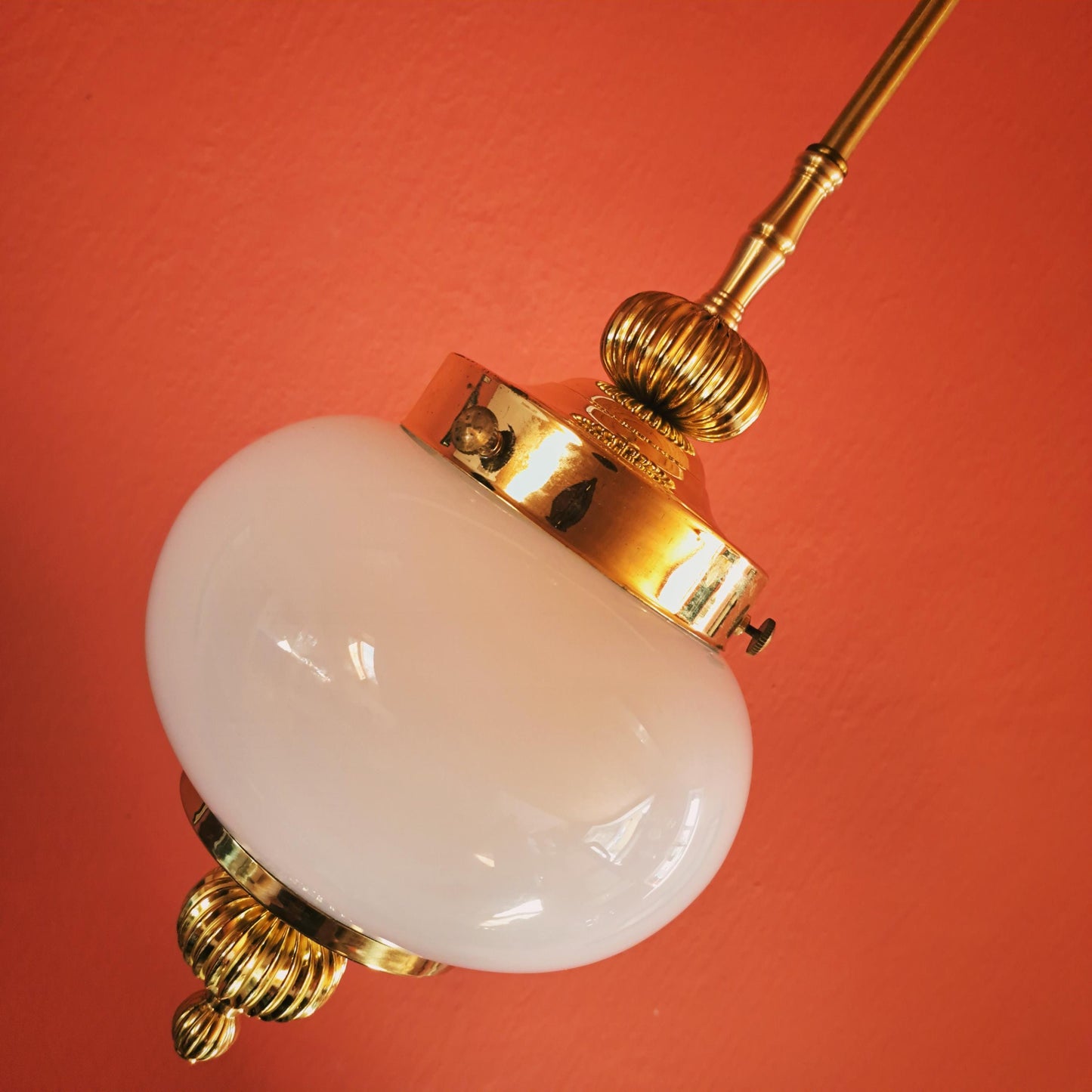 Mid Century Opaline Glass Viennese Brass Pendant Lights MULTIPLES AVAILABLE