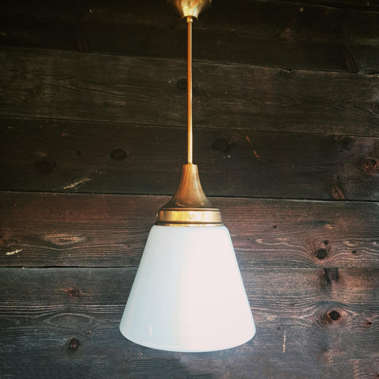 Mid Century Brass Opaline Glass Pendant Light
