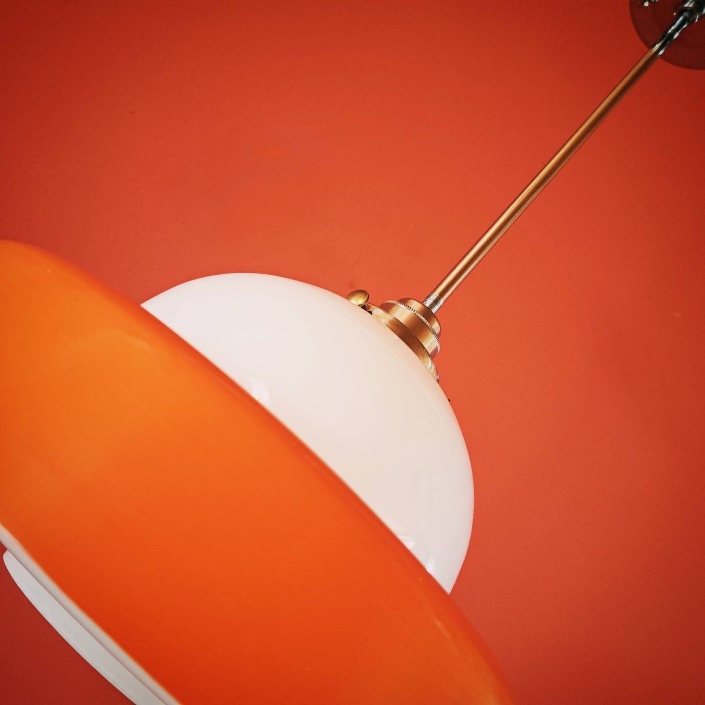 Mid Century Orange Metal Glass UFO Pendant Light