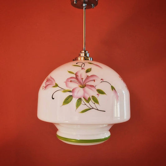 Vintage Floral Opaline Glass Pendant Light MULTIPLES AVAILABLE
