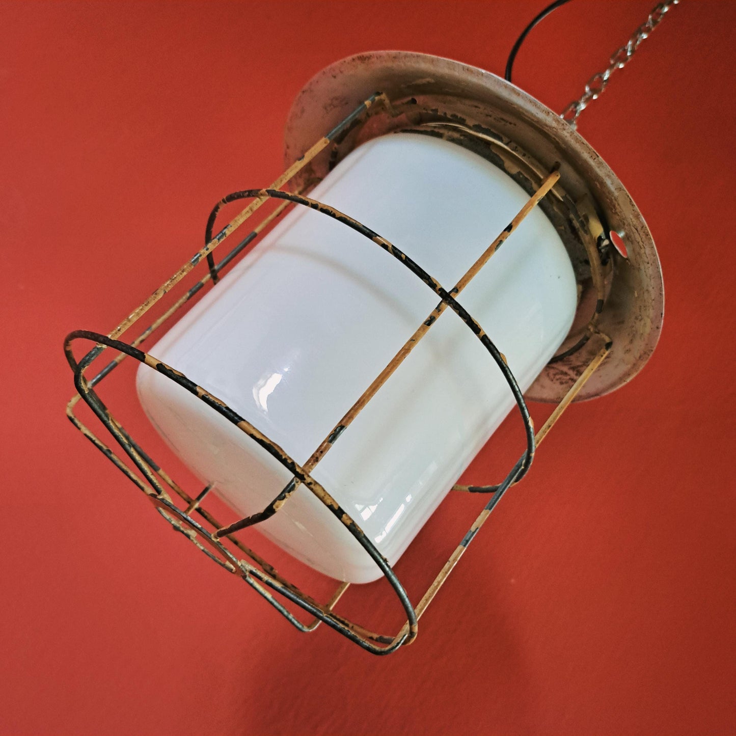 Three Vintage Industrial Opaline Glass Pendant Lights 1970s Czechoslovakia