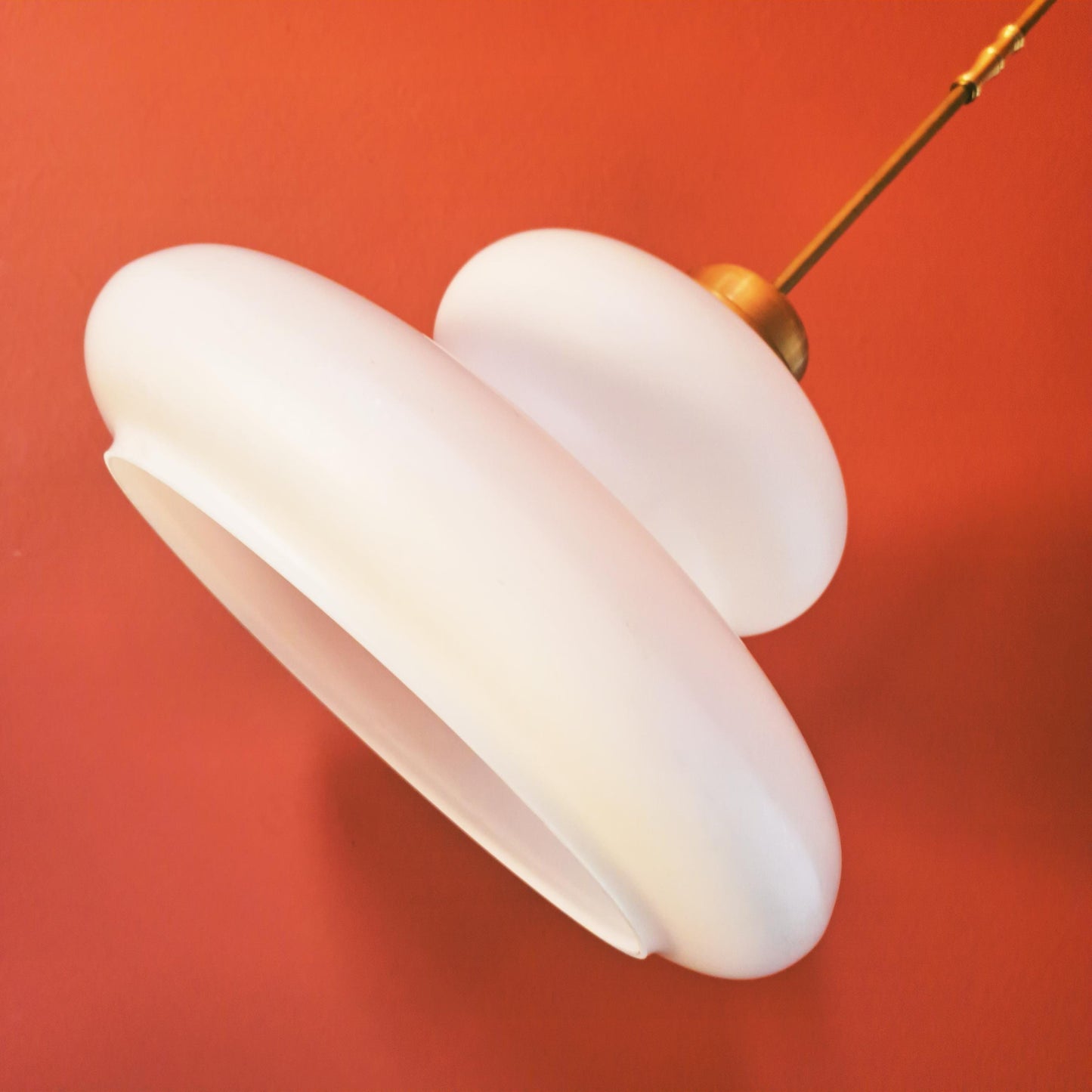 Mid Century Opaline Glass Pendant Light w/ Brass Fittings