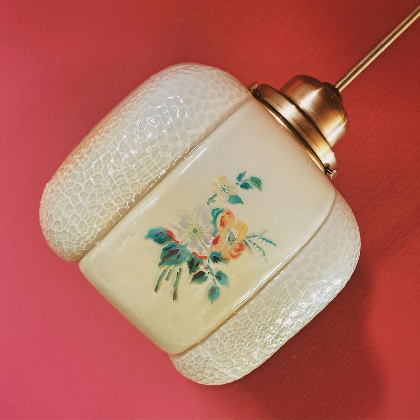 Art Deco Brass & Opaline Glass Pendant Light