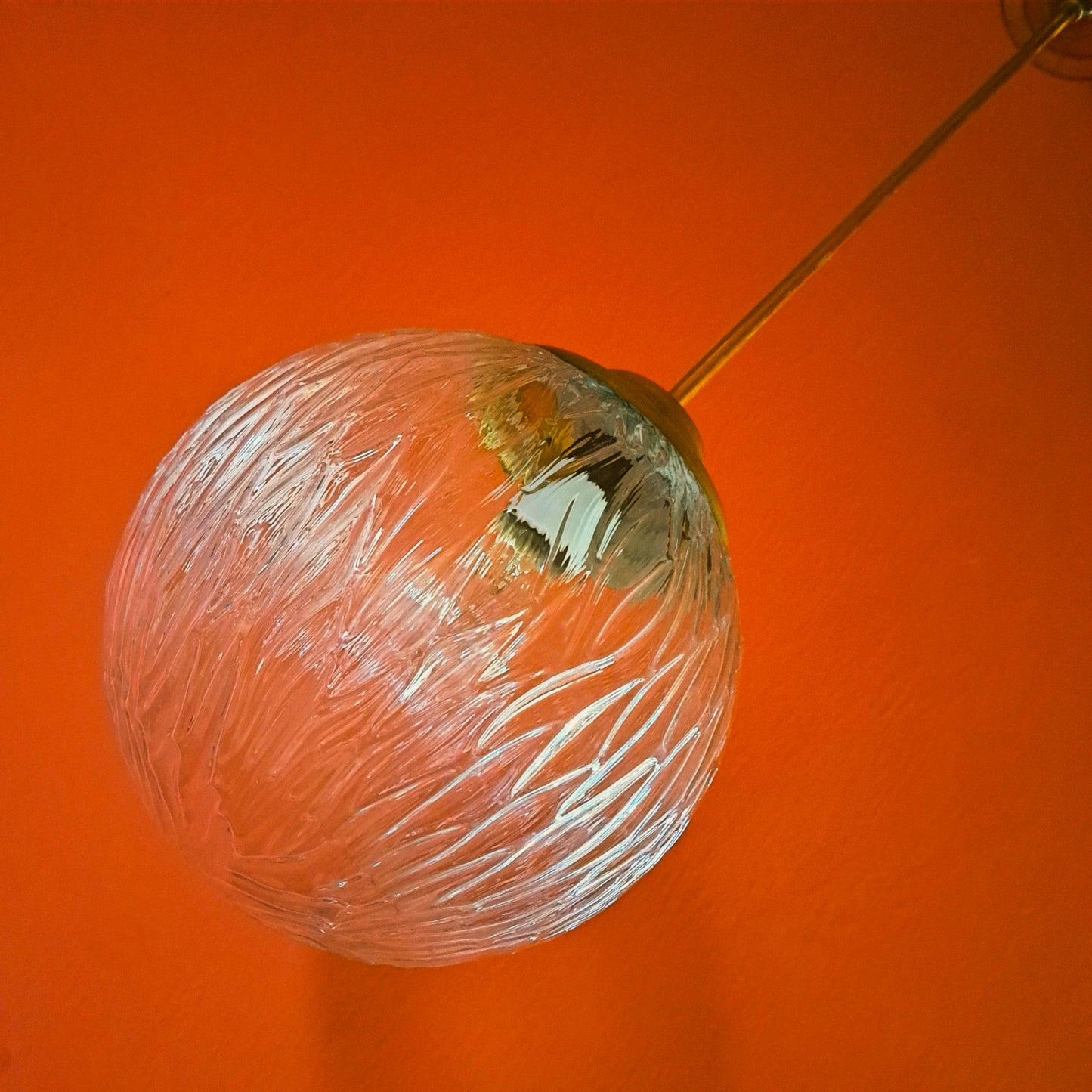 3 x Mid Century Glass Brass Globe Pendant Lights