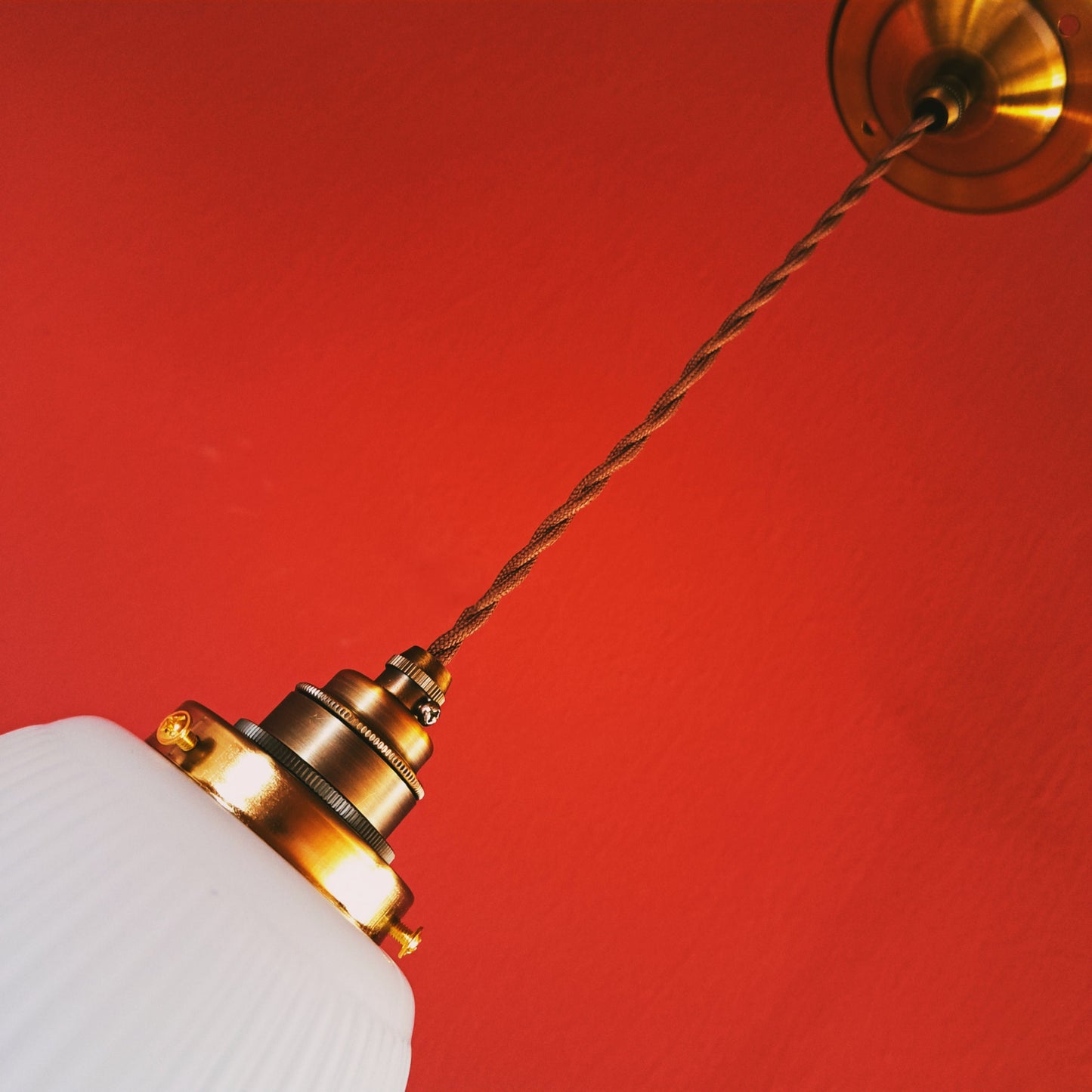 Mid Century Ribbed Opaline Glass Pendant Light