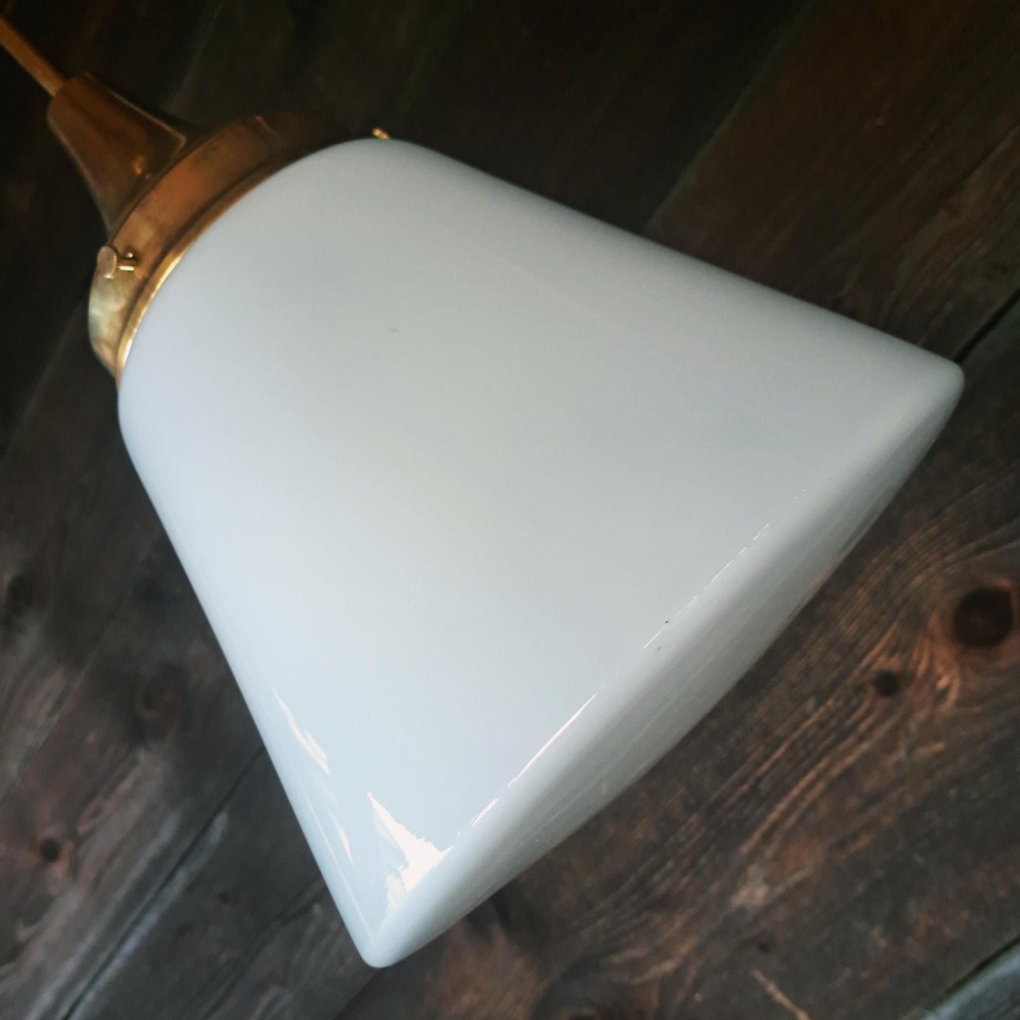Mid Century Brass Opaline Glass Pendant Light