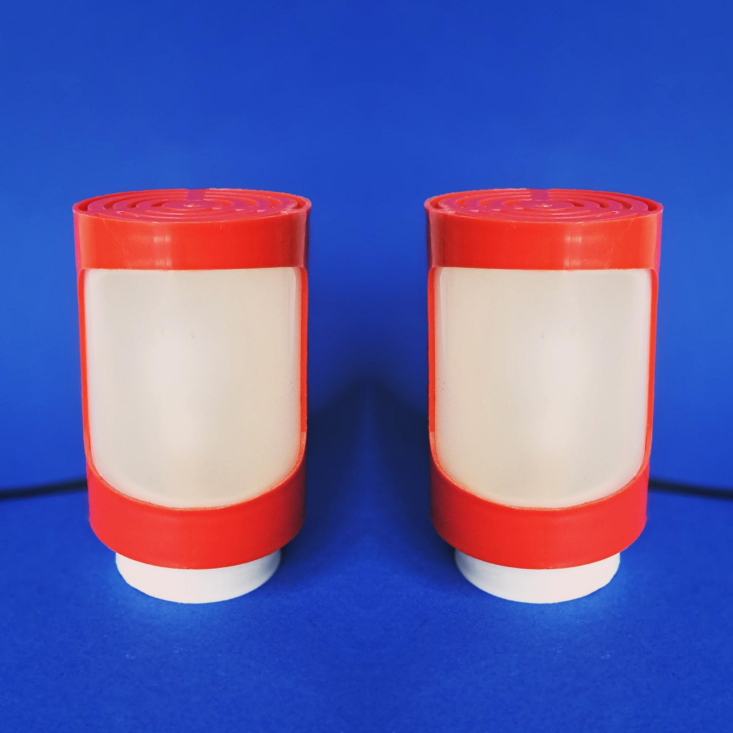 Pair of Space Age Bedside Lamps: 1960s Atomic Orange & White Plastic