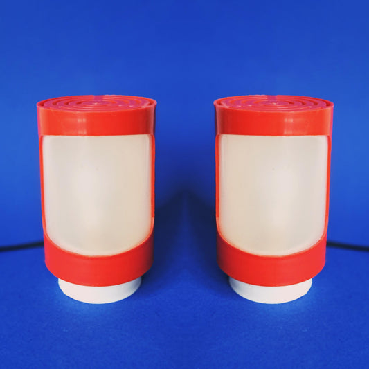 Pair of Space Age Bedside Lamps: 1960s Atomic Orange & White Plastic