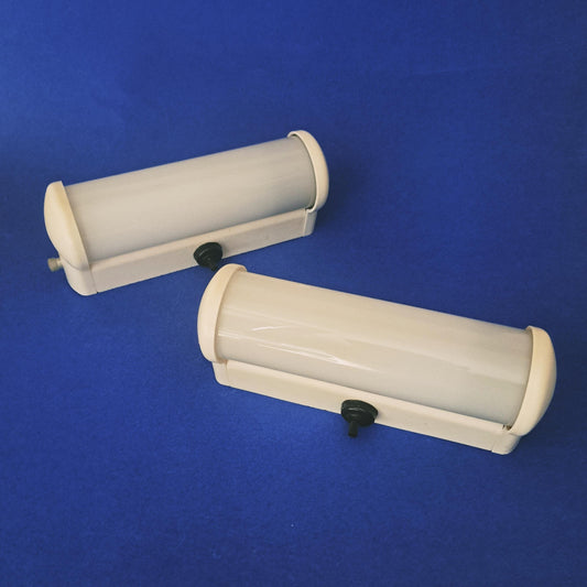Vintage Bakelite Wall Sconces: Opaline Glass Tube Lamps, Mid-Century Modern