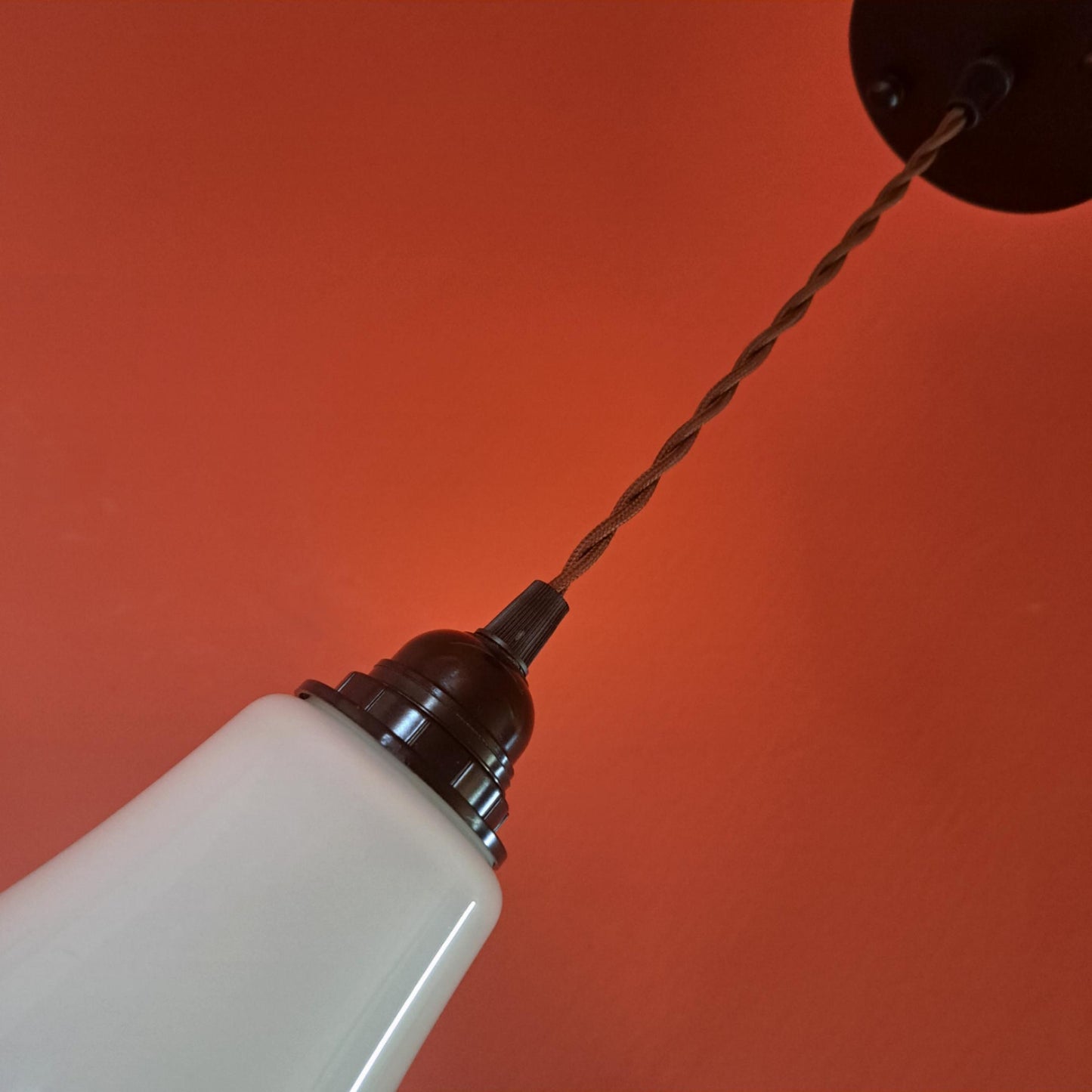 Vintage Pagoda Red & White Opaline Glass Pendant Light
