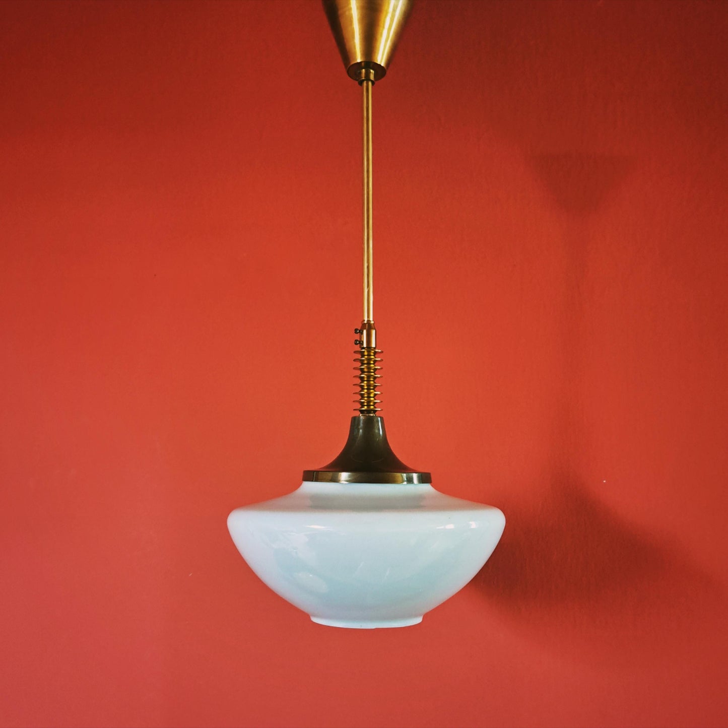 Mid Century Opaline Glass Pendant Light Vintage Brass MULTIPLES AVAILABLE