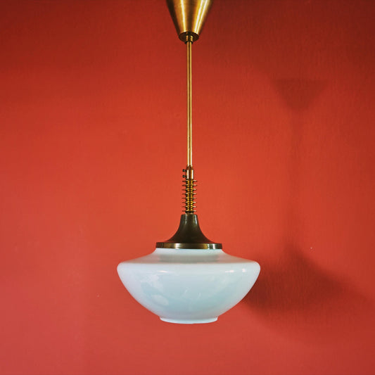 Mid Century Opaline Glass Pendant Light Vintage Brass MULTIPLES AVAILABLE