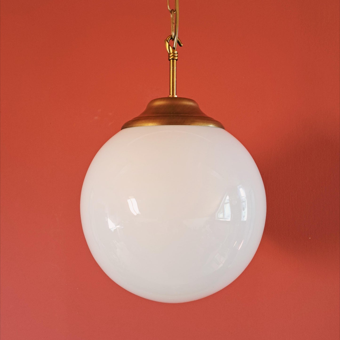Vintage Brass Opaline Glass Globe Pendant Lights MULTIPLES AVAILABLE