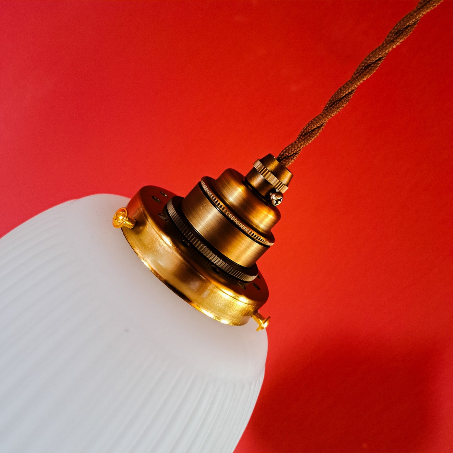 Mid Century Ribbed Opaline Glass Pendant Light