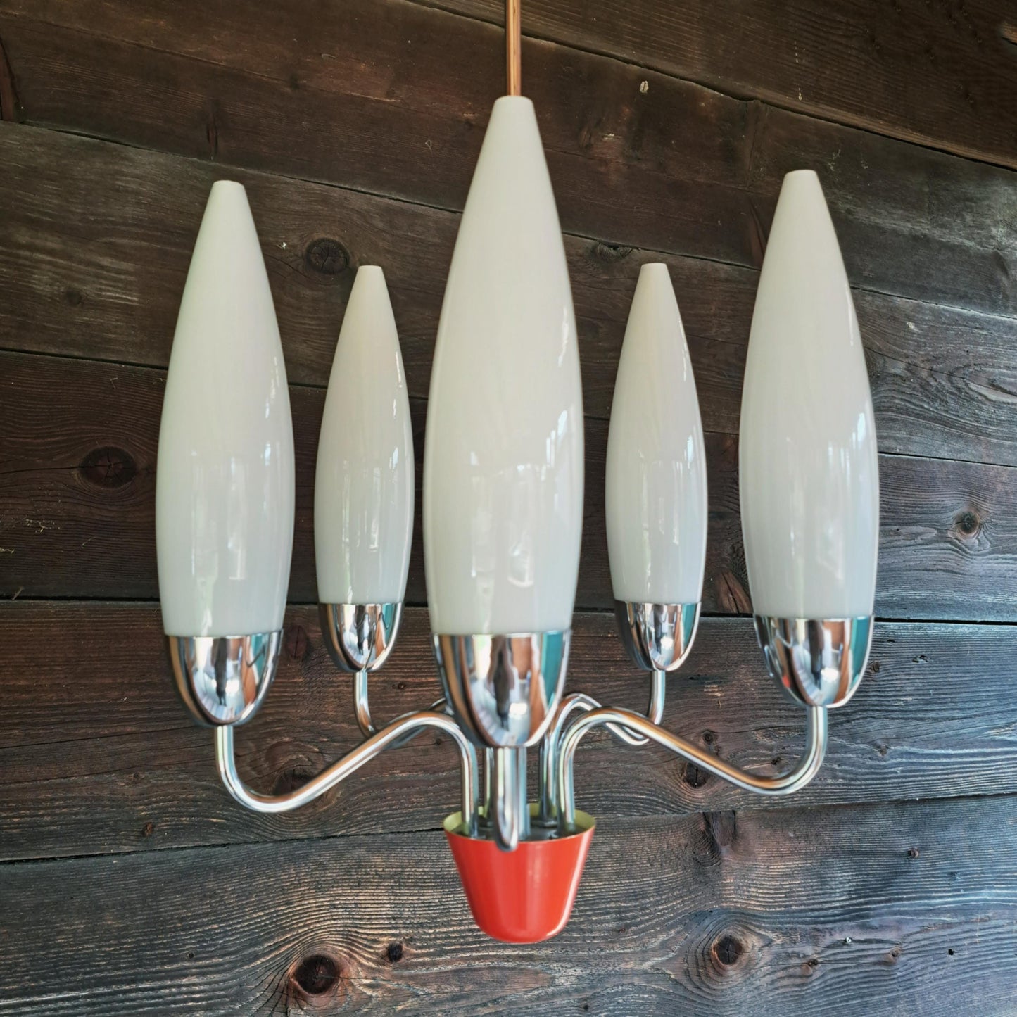 Mid Century Space Age Opaline Glass Pendant Light Orange