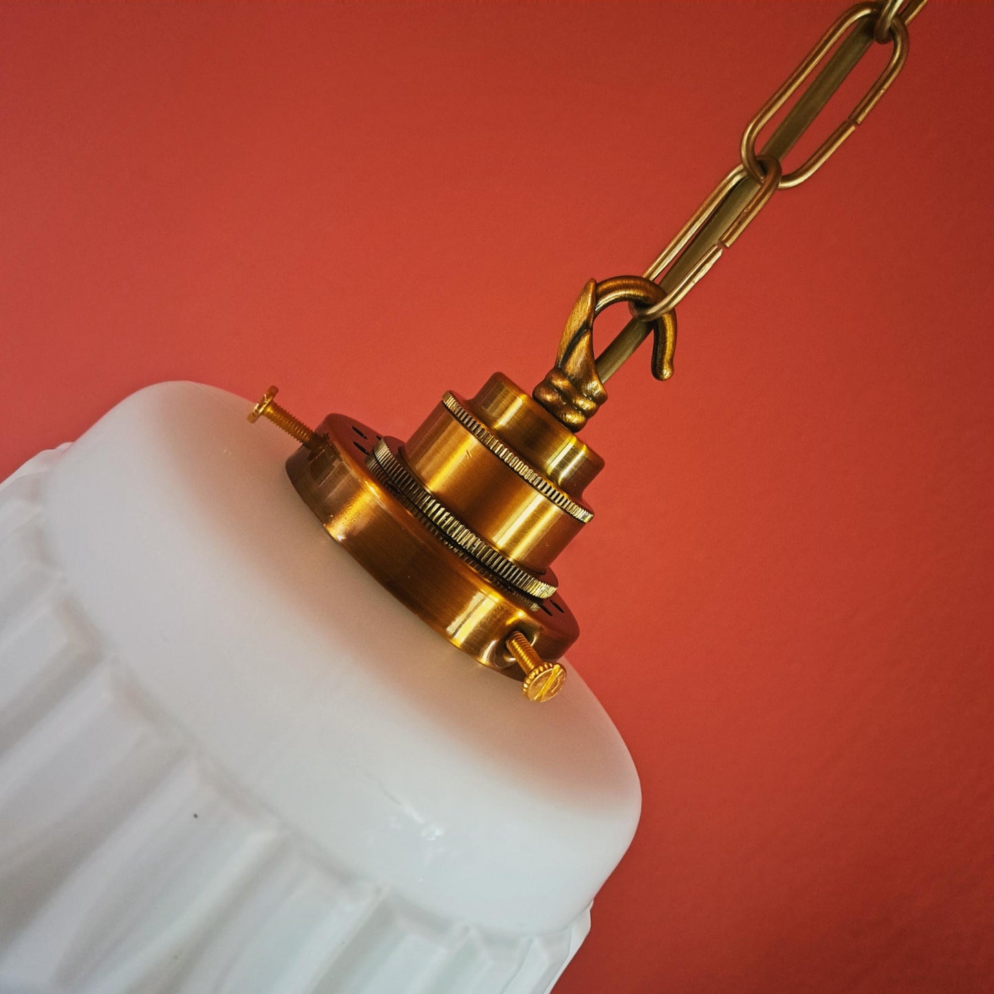 3 x Vintage Opaline Glass Pendant Lights