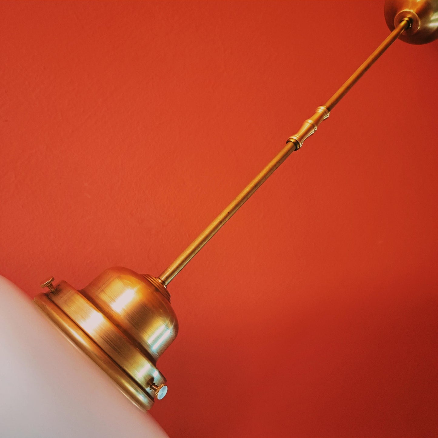 Mid Century Opaline Glass Pendant Light w/ Brass Fittings