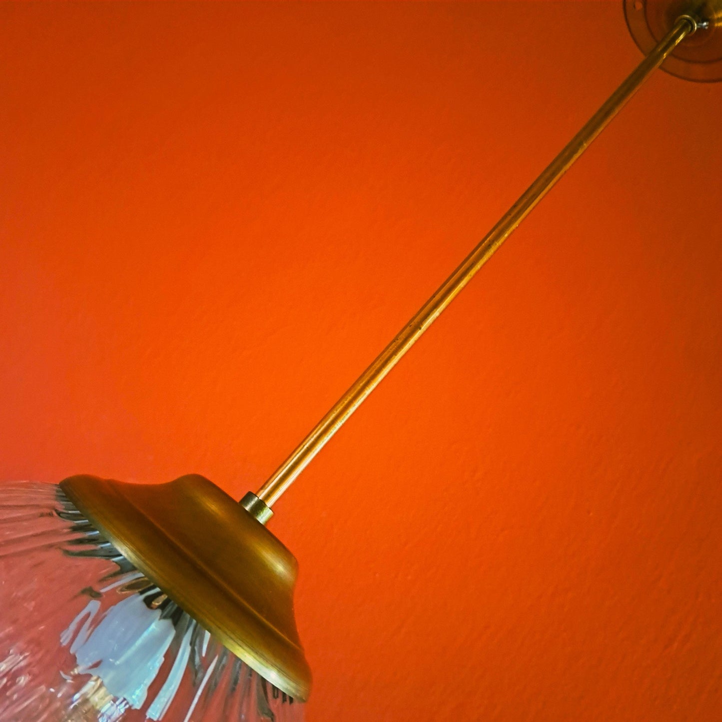 3 x Mid Century Glass Brass Globe Pendant Lights