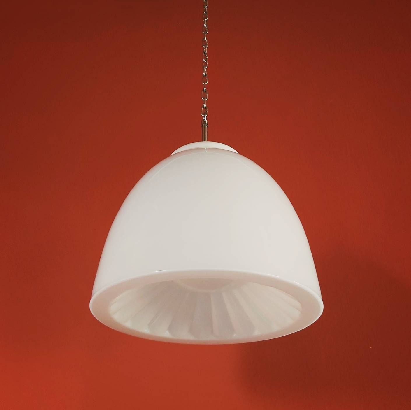 Large Mid Century White Opaline Glass Pendant Lights