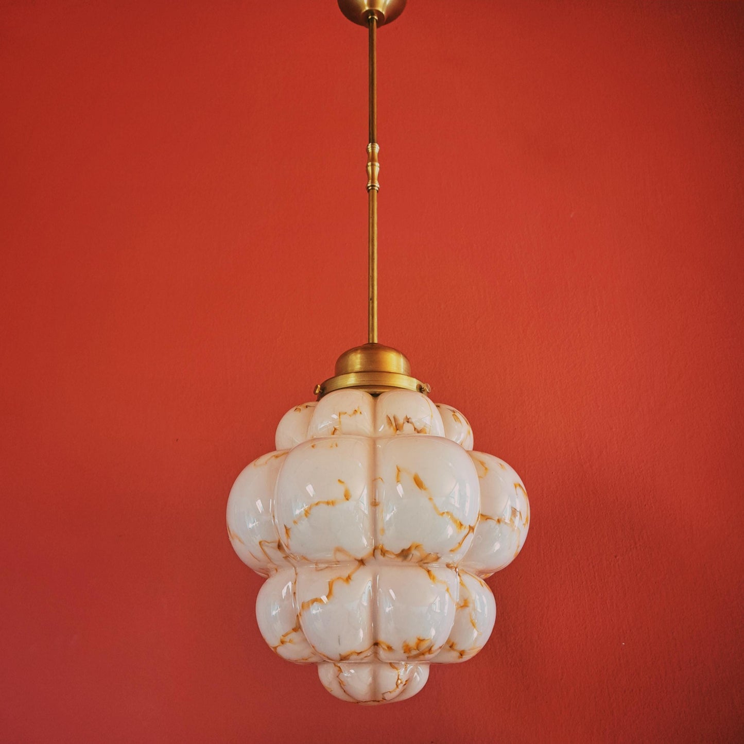 Art Deco Pink Marbled Murano Glass Pendant Light