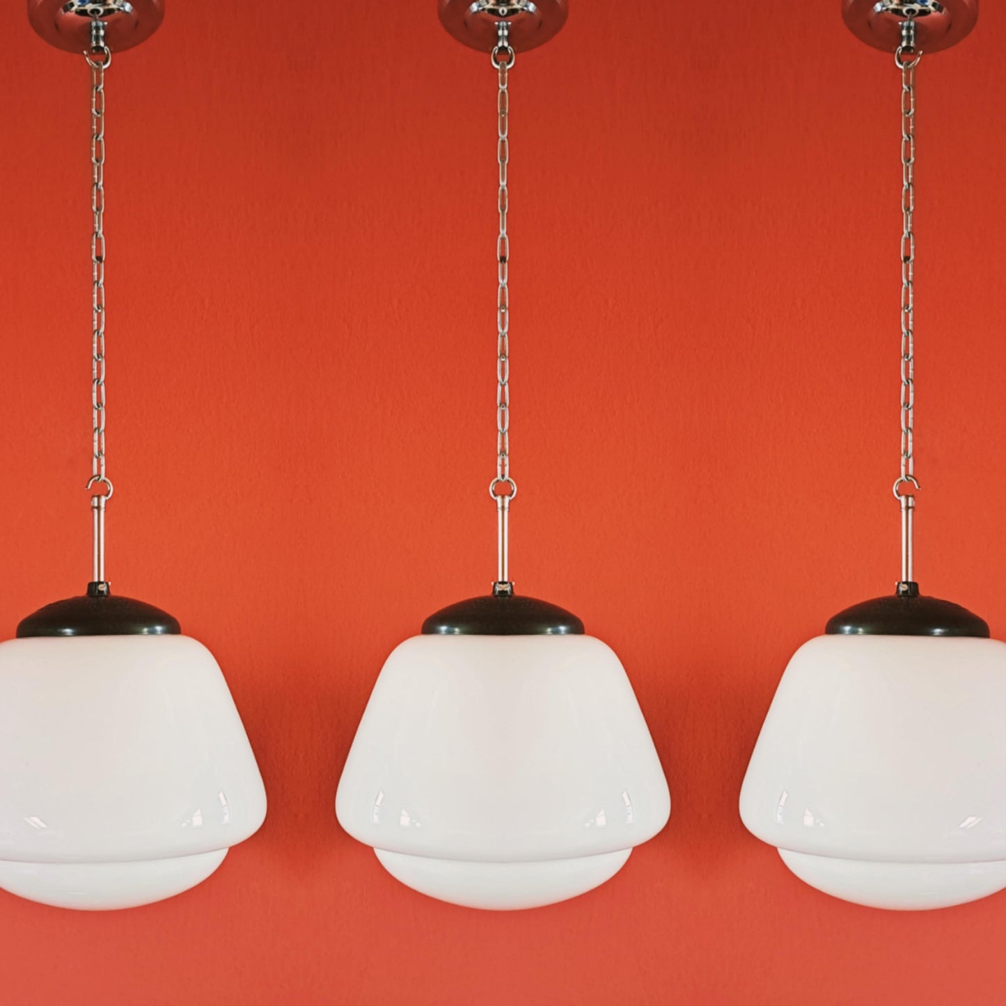 Mid Century Opaline Glass Schoolhouse Pendant Lights MULTIPLES AVAILABLE