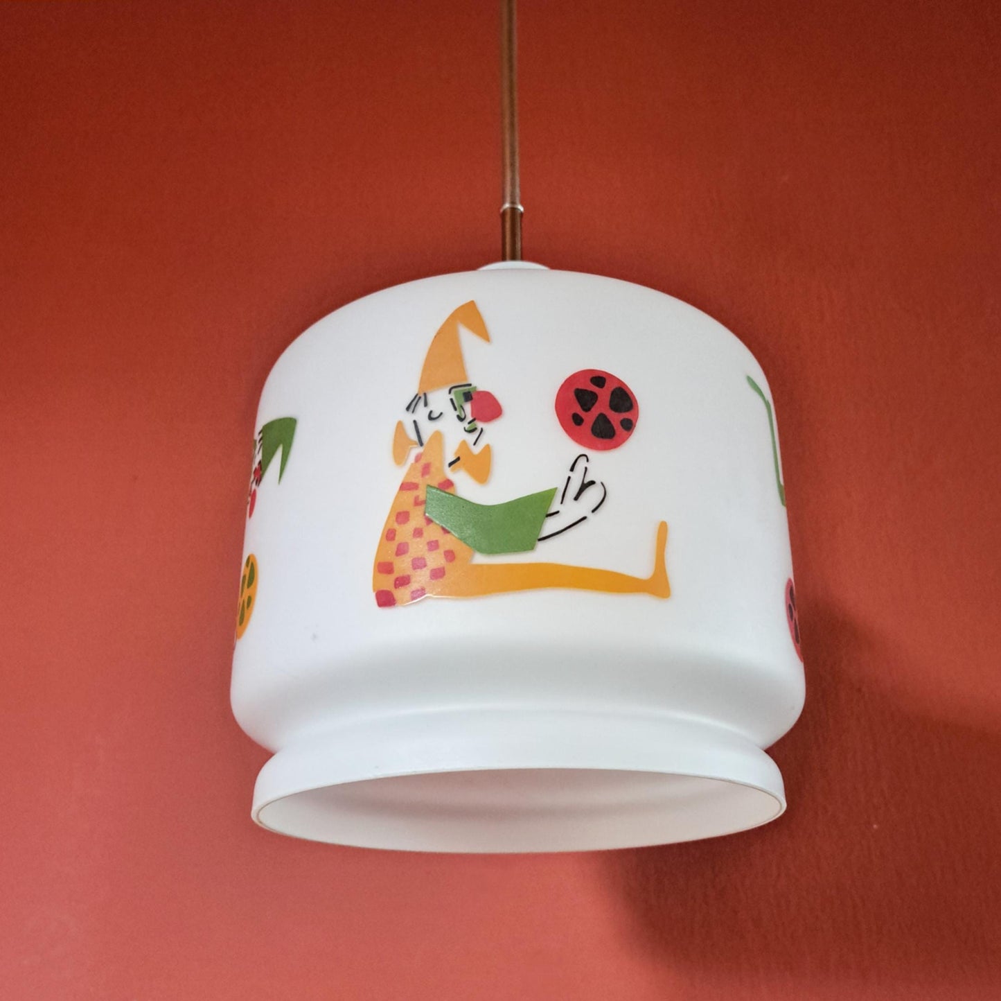 Vintage Clown Nursery Opaline Glass Pendant Light