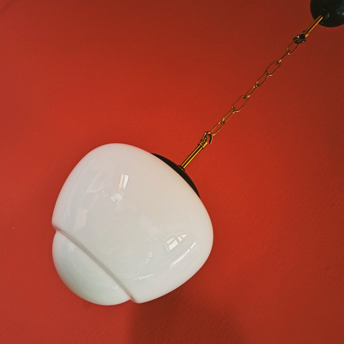 Vintage 1960s Opaline Milk Glass Brass Pendant Lights MULTIPLES AVAILABLE
