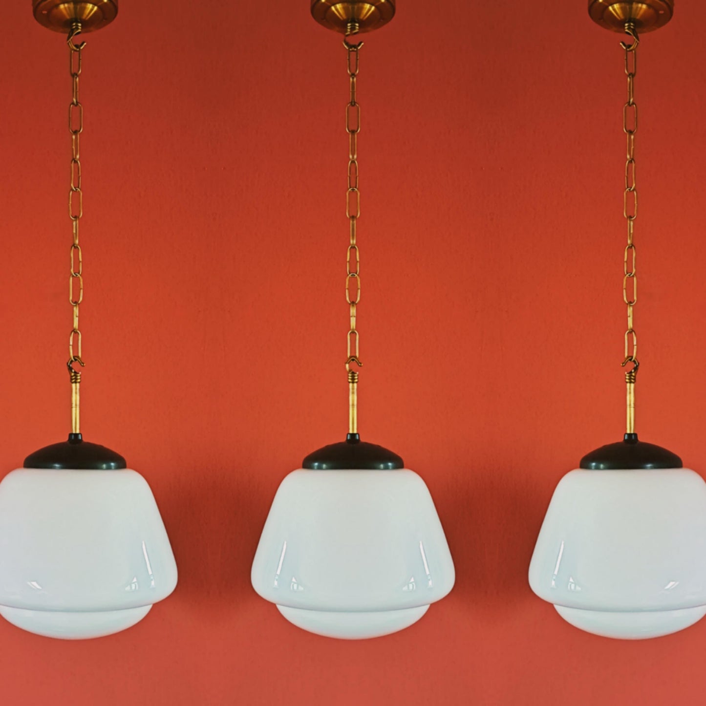Mid Century Opaline Glass Schoolhouse Pendant Lights MULTIPLES AVAILABLE
