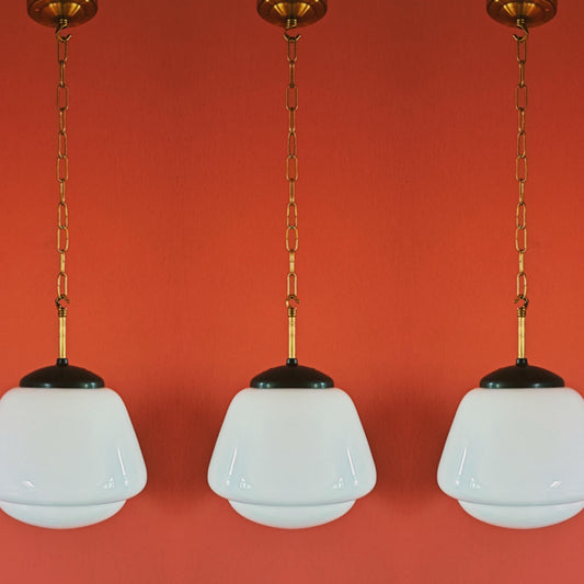 Mid Century Opaline Glass Schoolhouse Pendant Lights MULTIPLES AVAILABLE