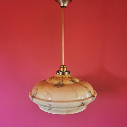 Art Deco Opaline Marbled Glass Pendant Light