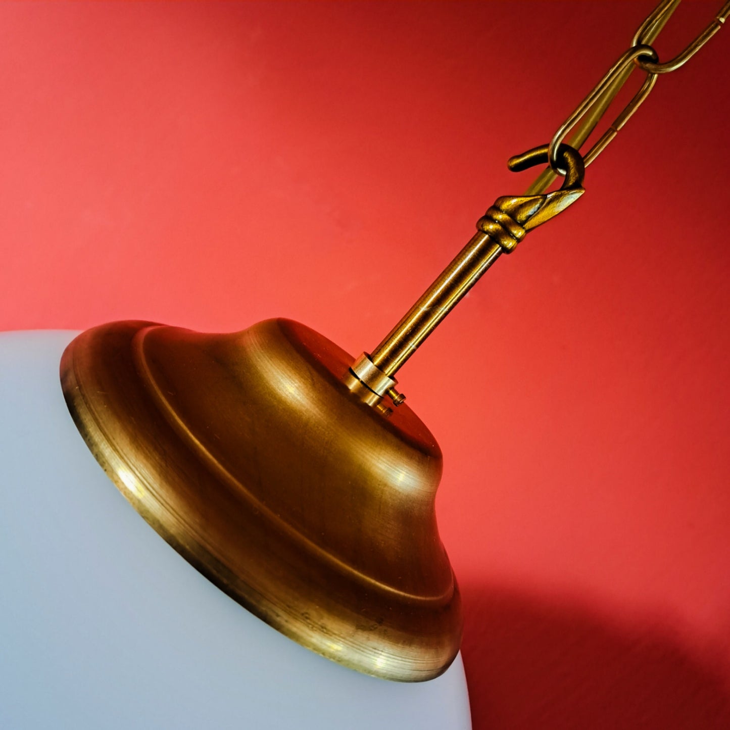 Large Vintage Brass Opaline Glass Pendant Lights