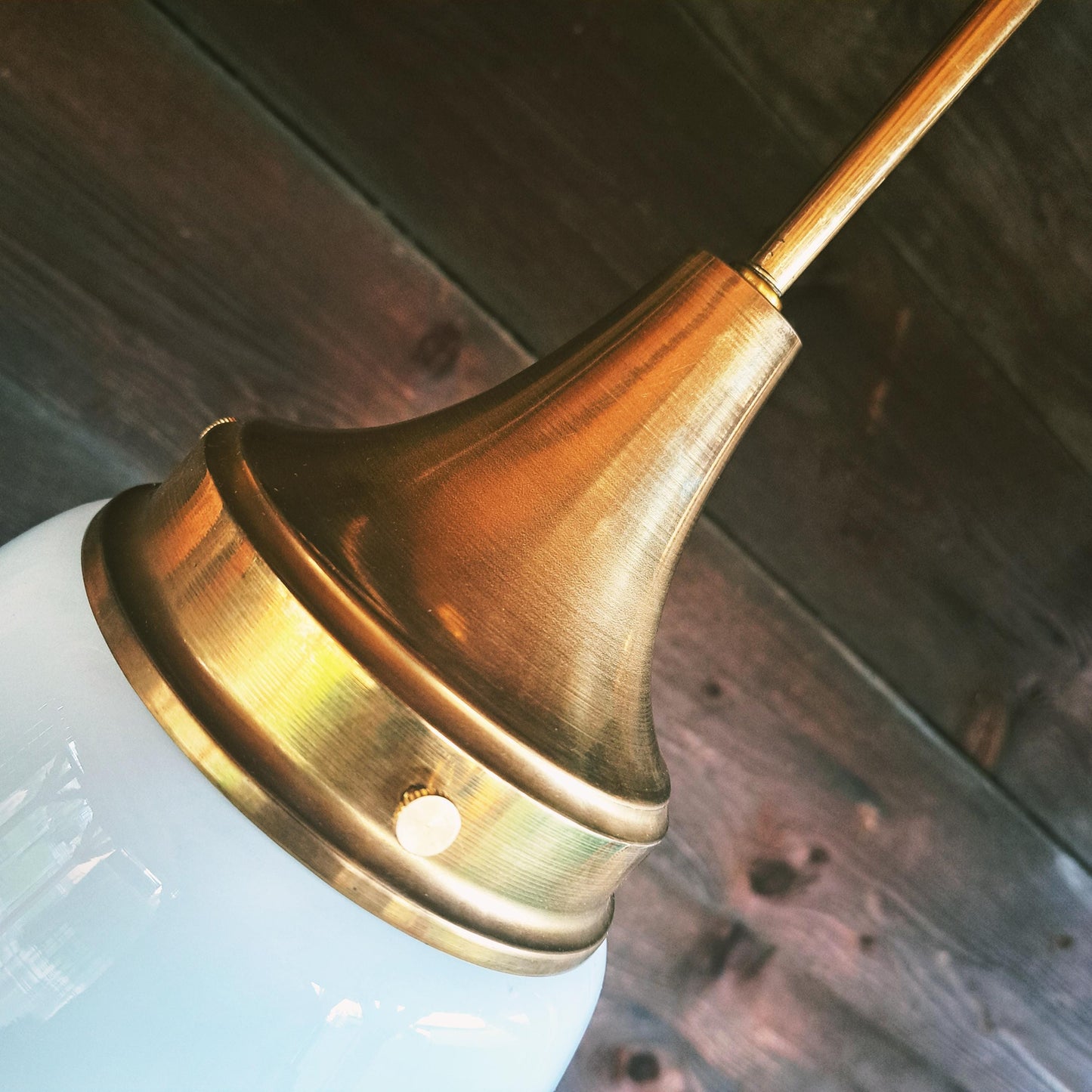 Mid Century Brass Opaline Glass Pendant Light