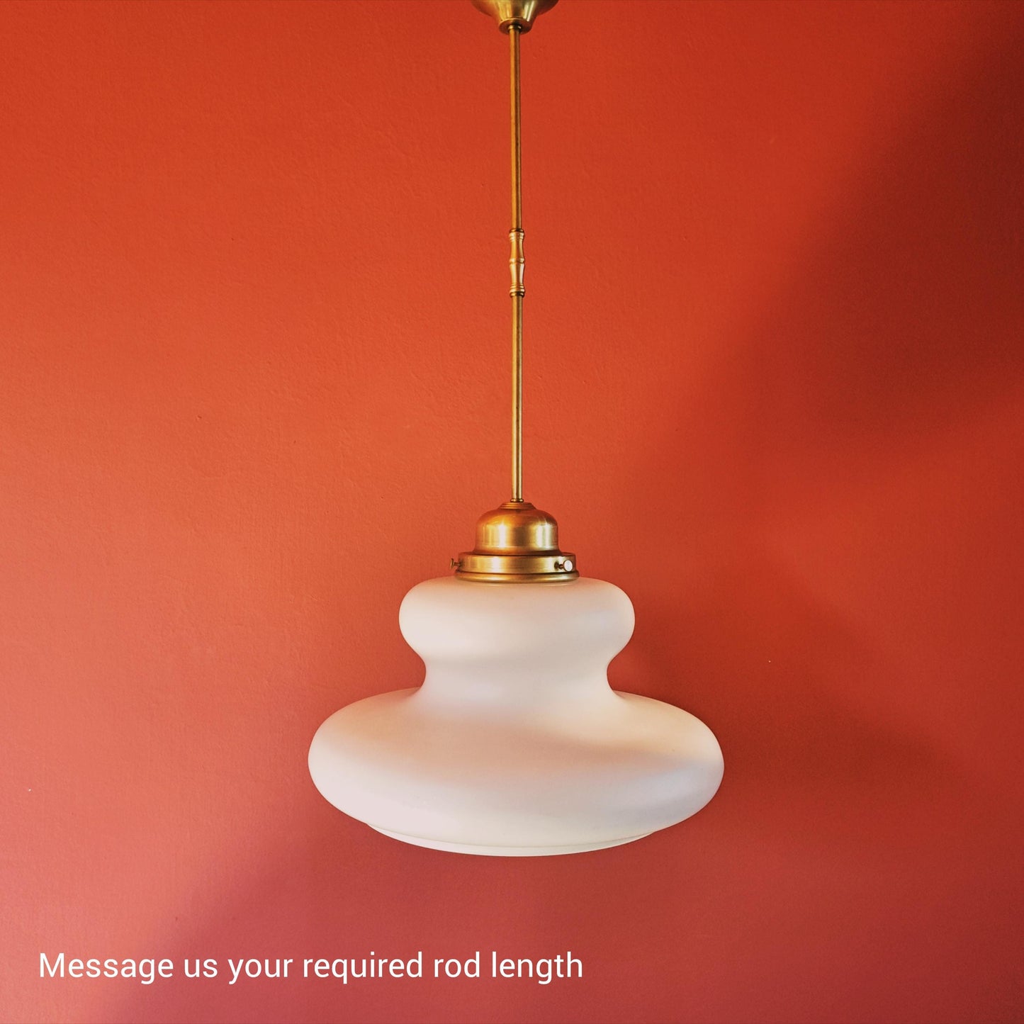 Mid Century Opaline Glass Pendant Light w/ Brass Fittings