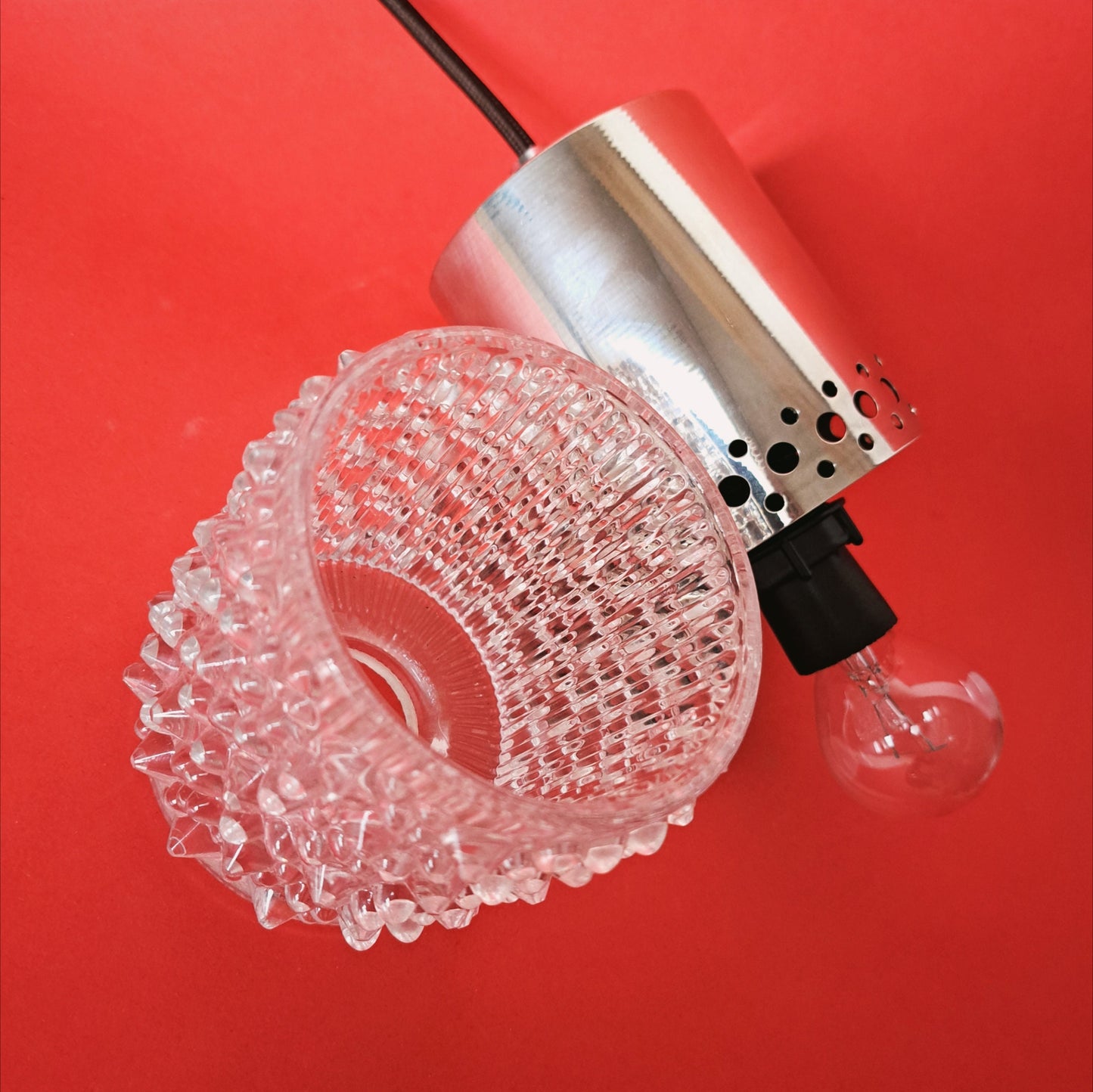 Mid Century Crystal Glass & Vintage Chrome Pendant Lights