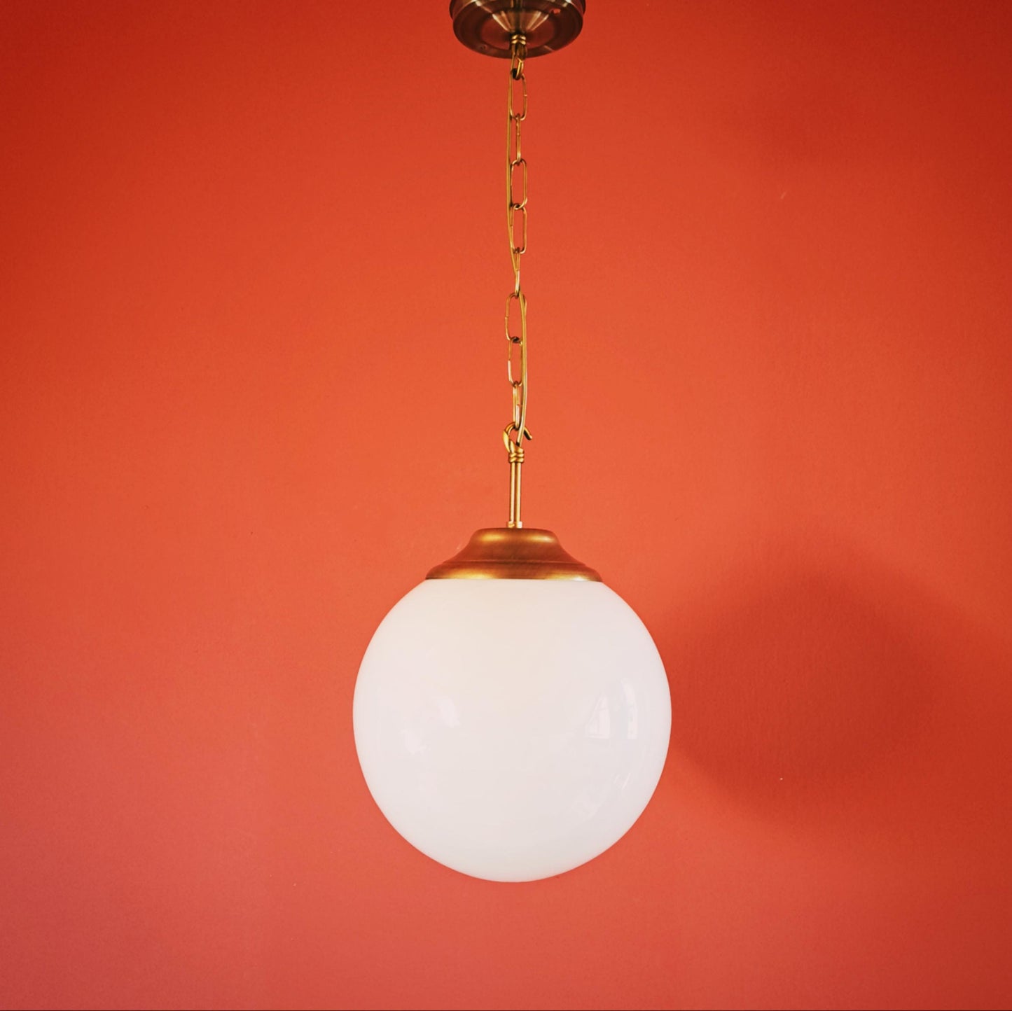 Vintage Brass Opaline Glass Globe Pendant Lights MULTIPLES AVAILABLE