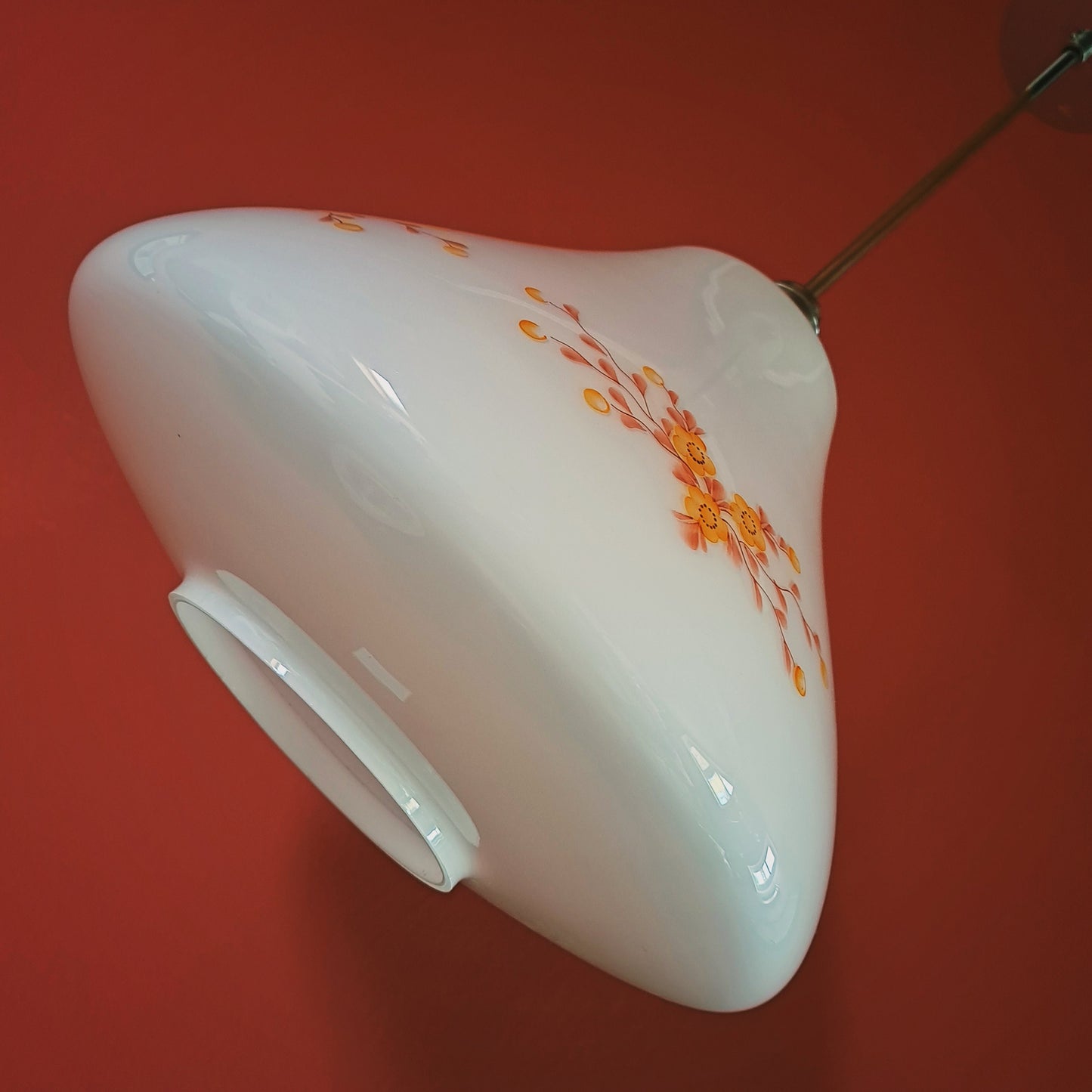 Vintage Floral Opaline Glass Pendant Light