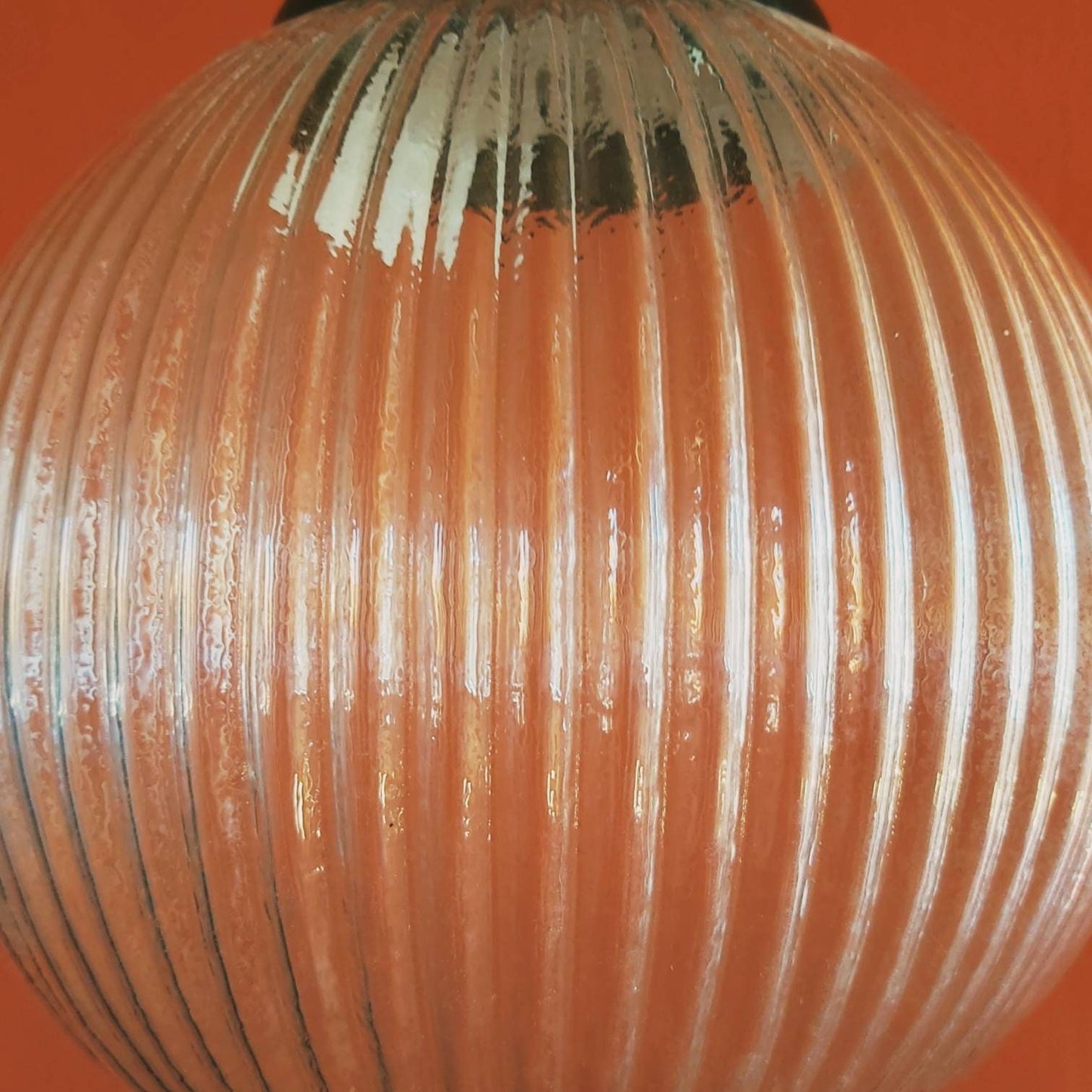 Set of 3 Reeded Glass Globe Pendants Mid-Century Modern Lighting