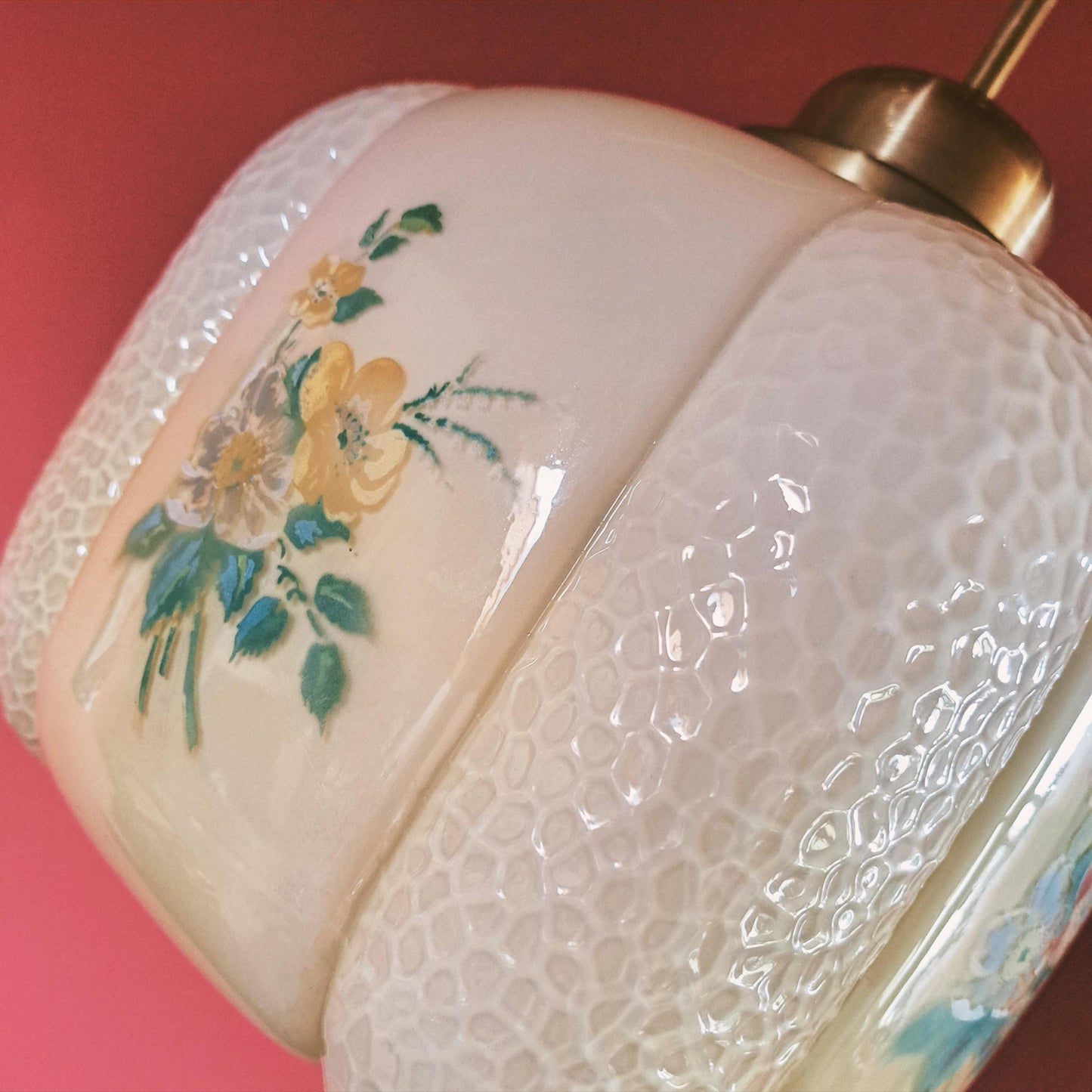 Art Deco Brass & Opaline Glass Pendant Light