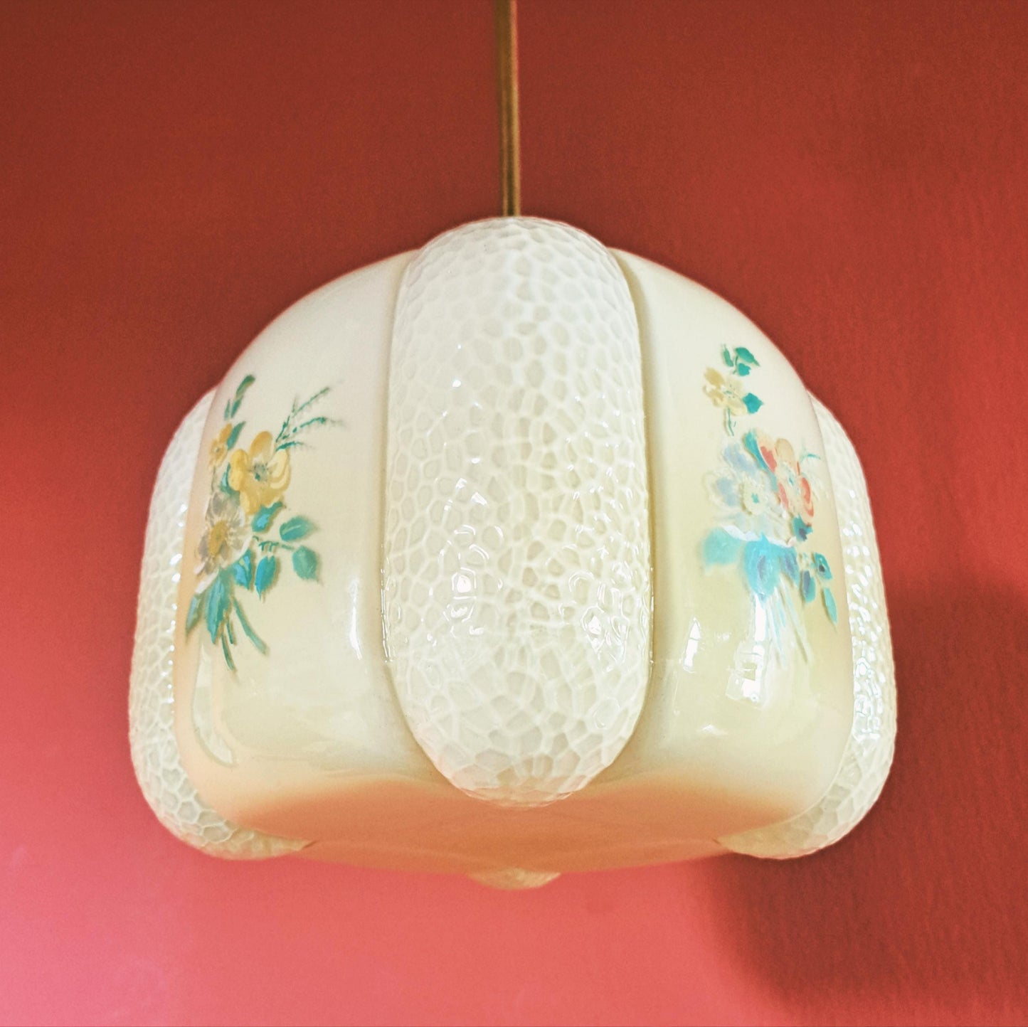 Art Deco Brass & Opaline Glass Pendant Light