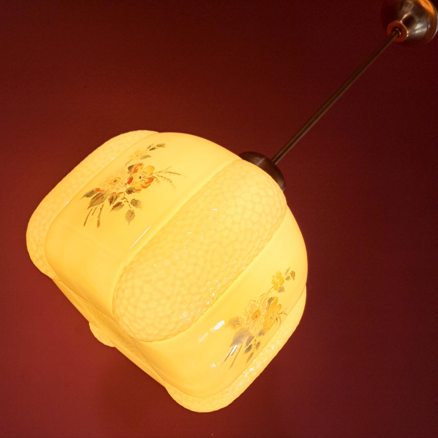 Art Deco Brass & Opaline Glass Pendant Light