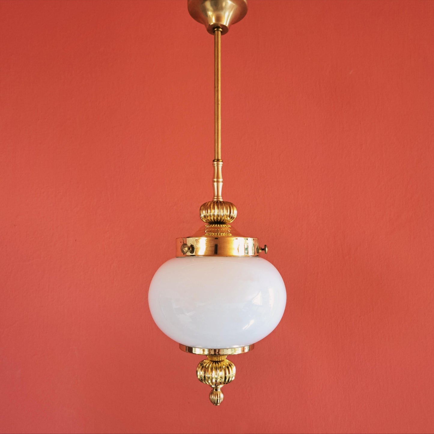 Mid Century Opaline Glass Viennese Brass Pendant Lights MULTIPLES AVAILABLE