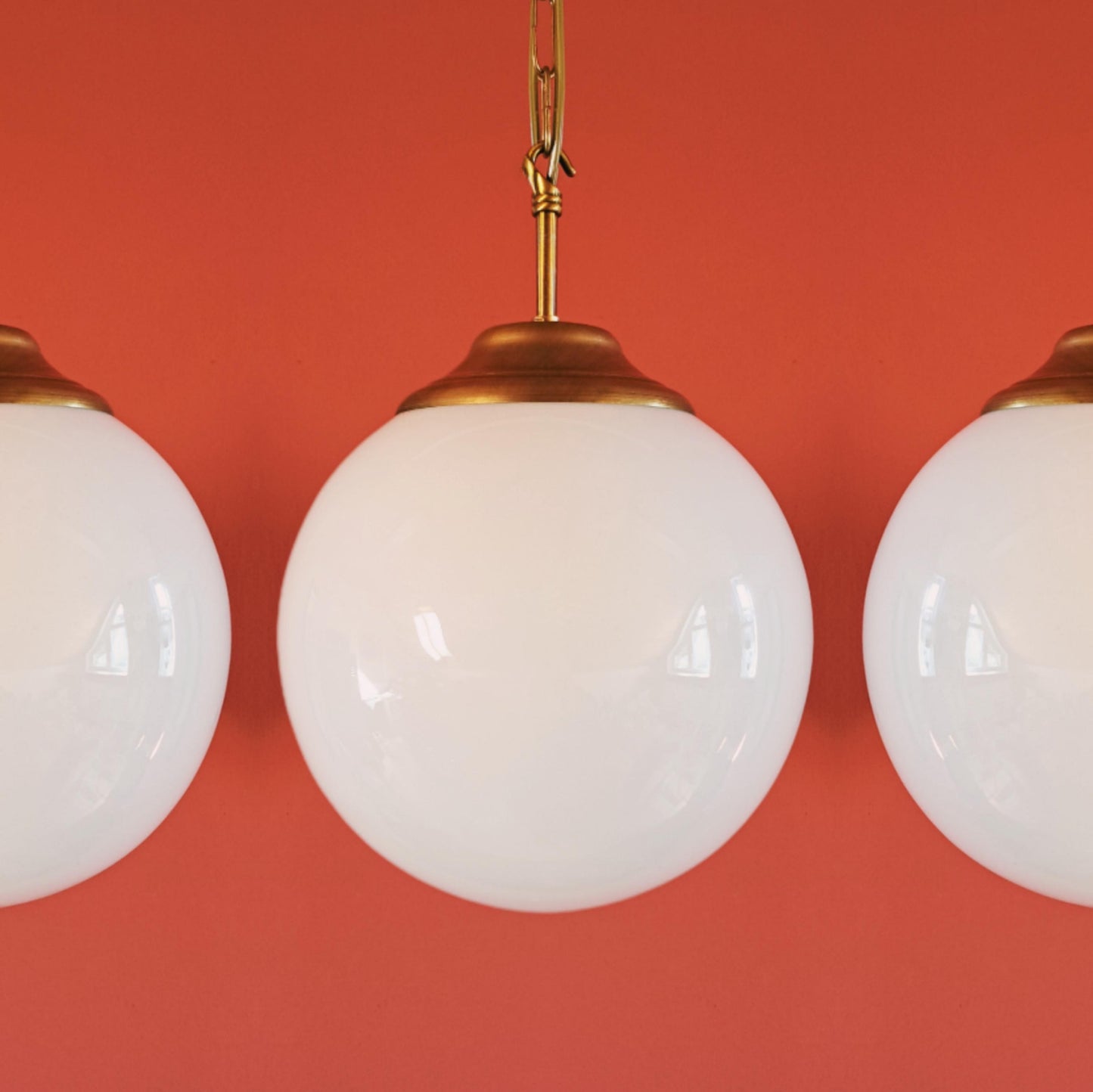 Vintage Brass Opaline Glass Globe Pendant Lights MULTIPLES AVAILABLE