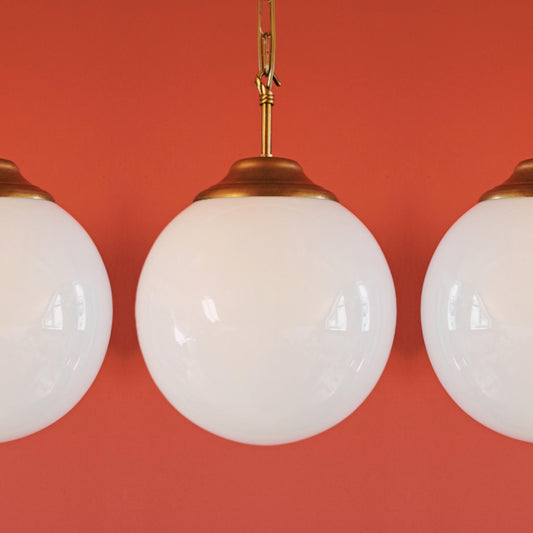 Vintage Brass Opaline Glass Globe Pendant Lights MULTIPLES AVAILABLE