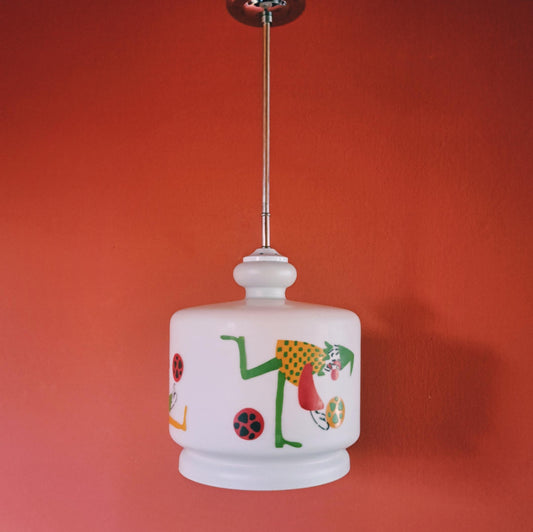 Vintage Clown Nursery Opaline Glass Pendant Light