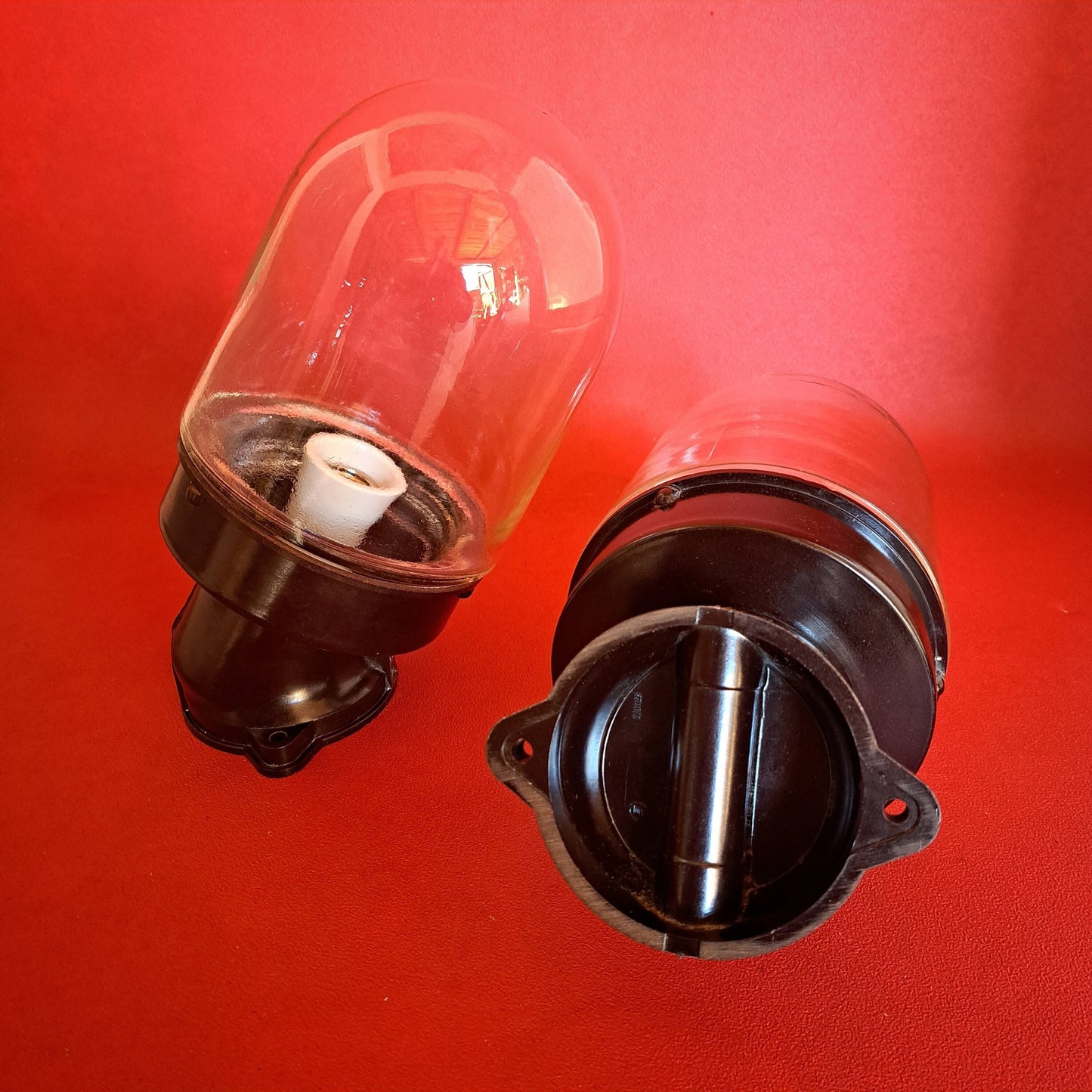 Mid Century Bakelite Clear Glass Dome Industrial Wall Sconce Light